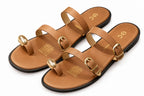 Dual Strap Gold Buckle & Toe Ring Detail Flat Sandals