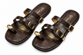 Dual Strap Gold Buckle & Toe Ring Detail Flat Sandals