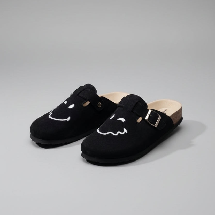 Embroidered Smiley Face Plush-Lined Clogs