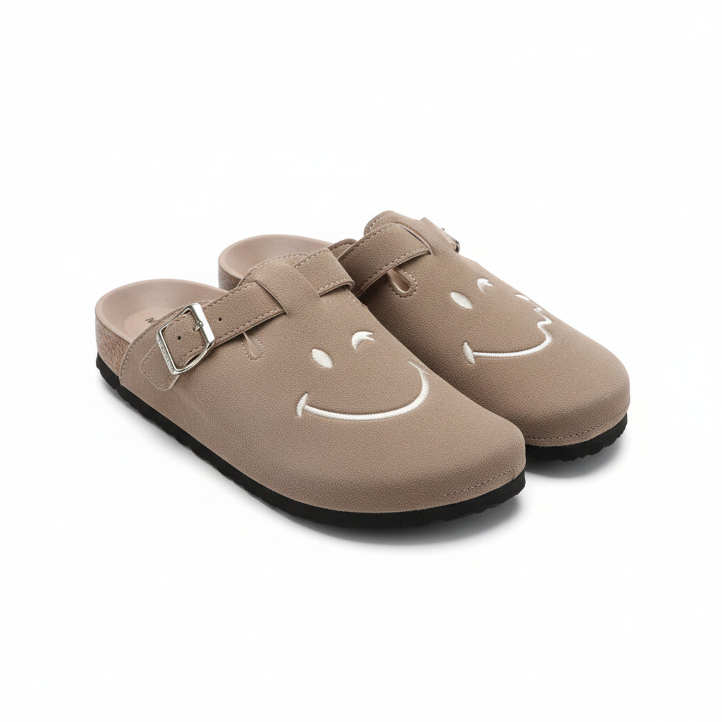 Embroidered Smiley Face Plush-Lined Clogs
