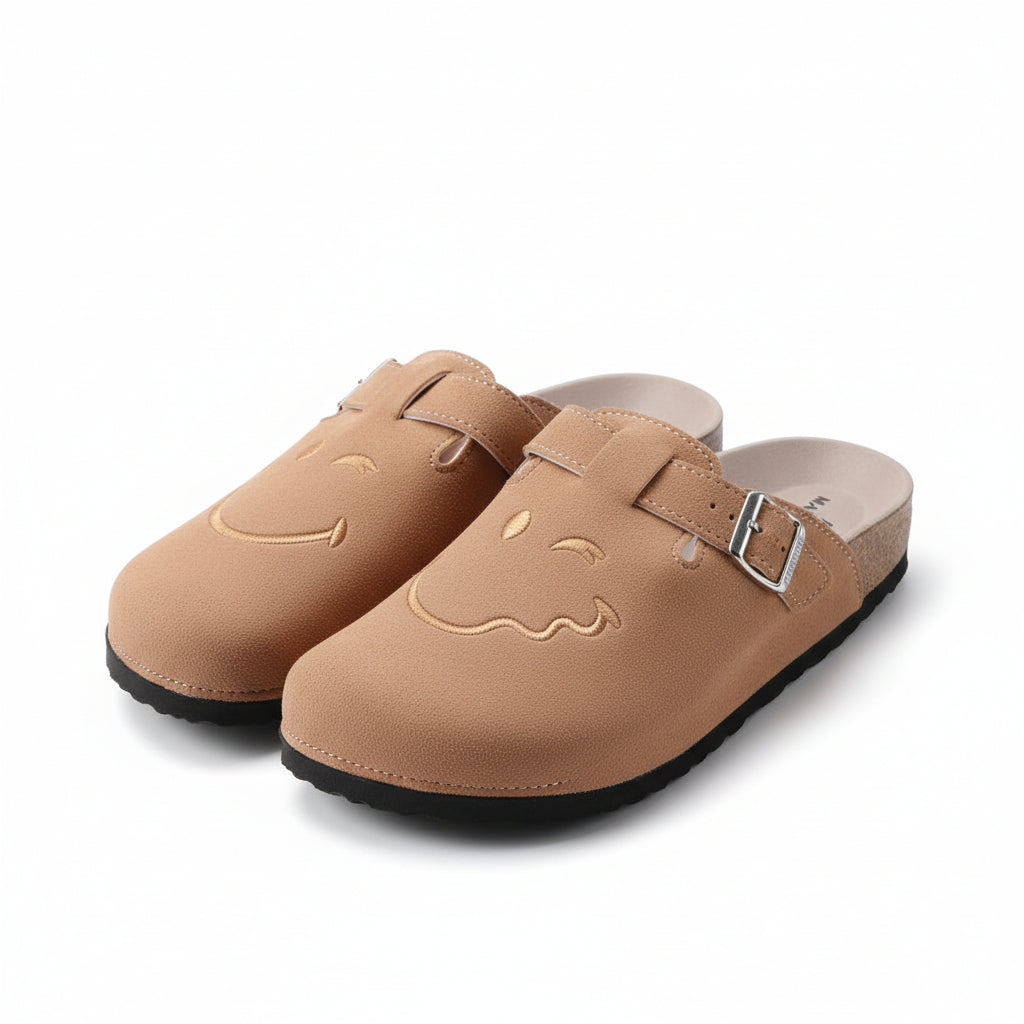 Embroidered Smiley Face Plush-Lined Clogs