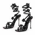 Rhinestone Flower Spiral Ankle Strap Heels Stiletto