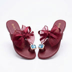 Sheer Dotted Mesh Bow Toe-Ring Sandals