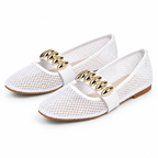 Square Toe Elastic Strap Flat Shoes – Gold Metallic Embellishment